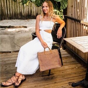 Faithfull the Brand Tayari Midi Dress White Linen Cutout Medium NWT